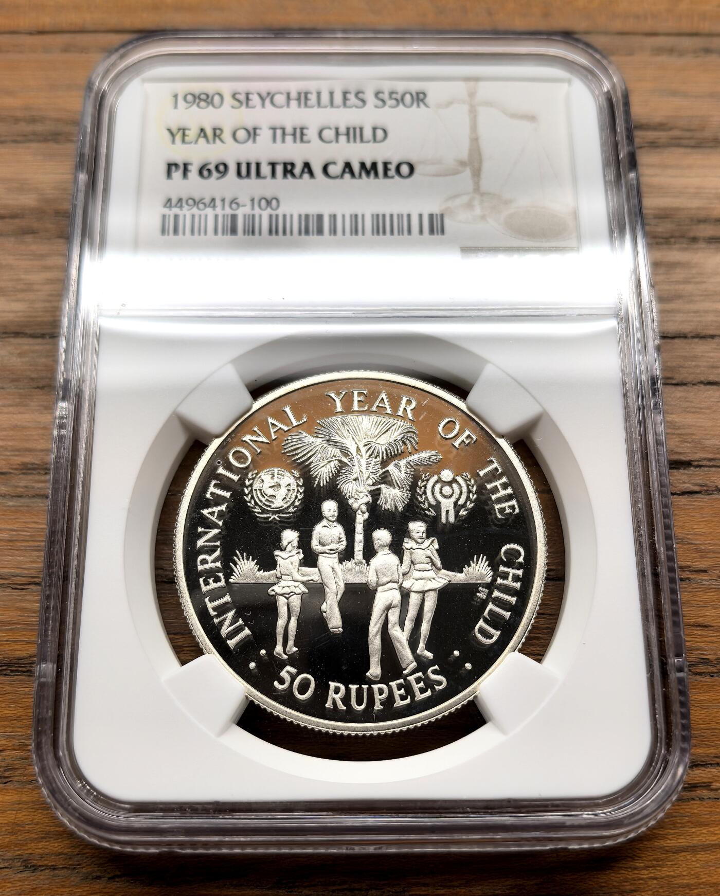 纫秋兰以为佩·凡希社微拍感恩专场 1980塞舌尔儿童年50R大银NGC-PF69UC