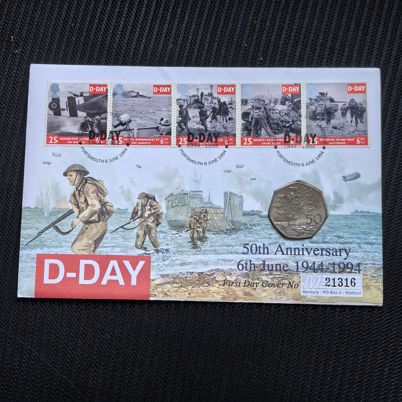 道一币馆币章第一百五十六场 邮币封 英国1994年诺曼底登陆50周年50便士纪念币