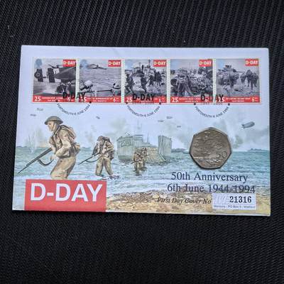道一币馆币章第一百五十六场 - 邮币封 英国1994年诺曼底登陆50周年50便士纪念币