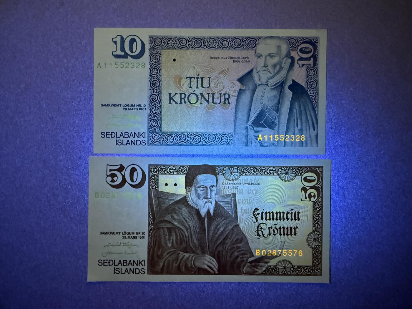 《艾美收藏》第222期-11.30周日外币畅拍 冰岛10、50克朗2张 UNC 1981年 无4