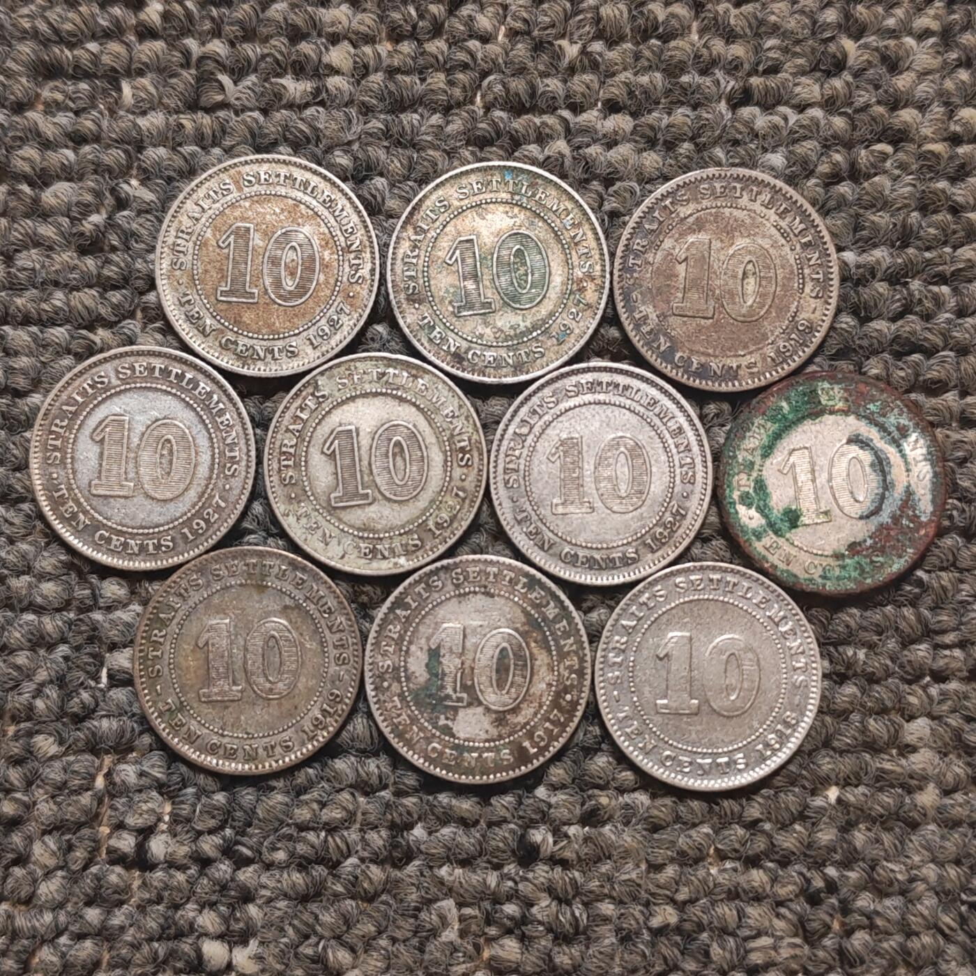 英属海峡殖民地乔治五世10分银币十枚