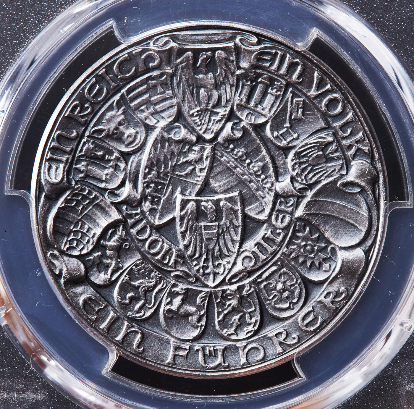 【俄甄集藏】2025年(045)12-03 星期三 晚 19:30 全场包邮 国第三帝国1938年纪念奥地利合并银章，PCGS SP63，卡尔哥茨作品，热门品种，原味灰包浆