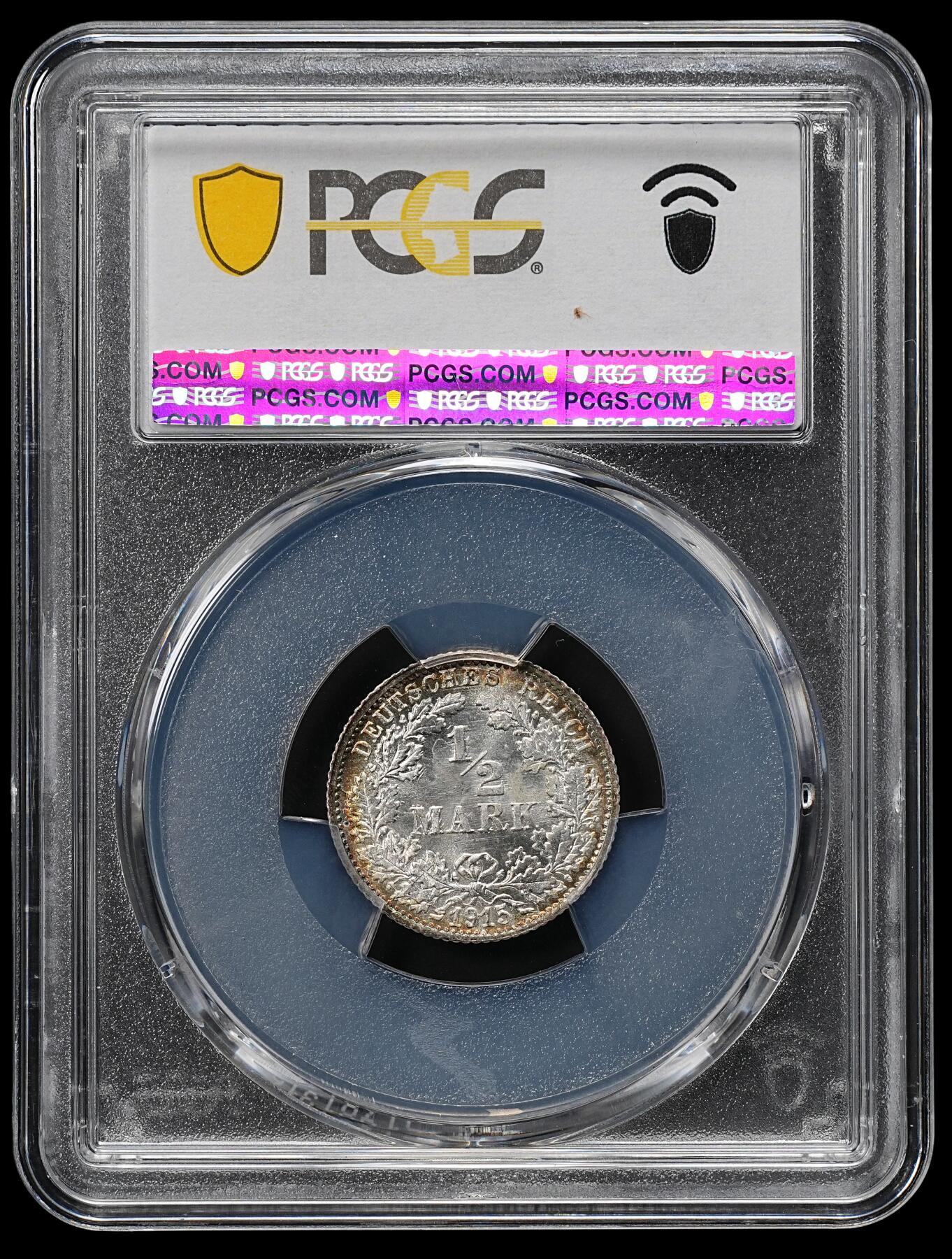 修遠堂世界钱币第九十五期 PCGS MS671915年德国1/2马克银币 F厂铭 环彩