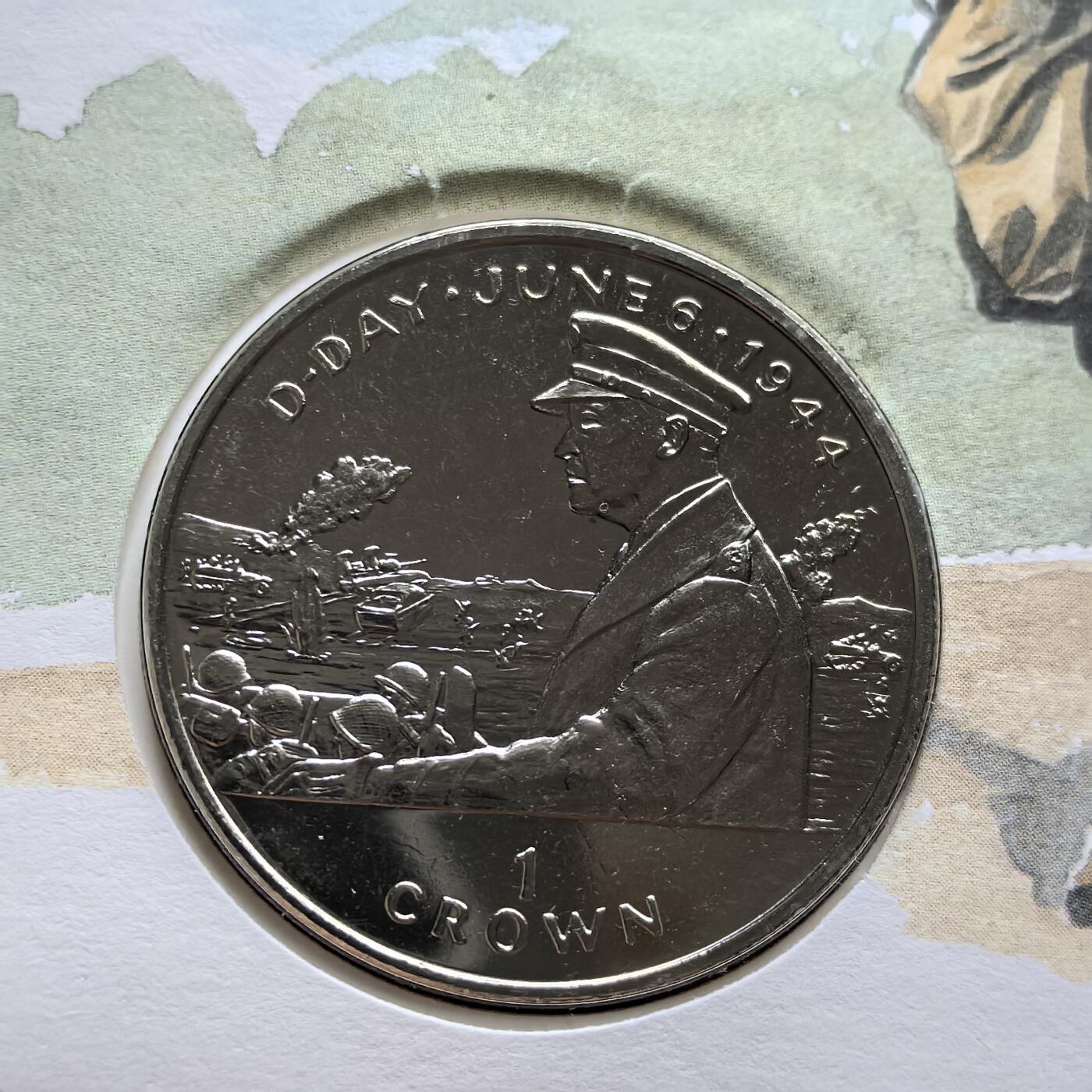 道一币馆币章第一百五十六场 邮币封 马恩岛1994年诺曼底登陆50周年系列-艾森豪威尔将军1克朗纪念币