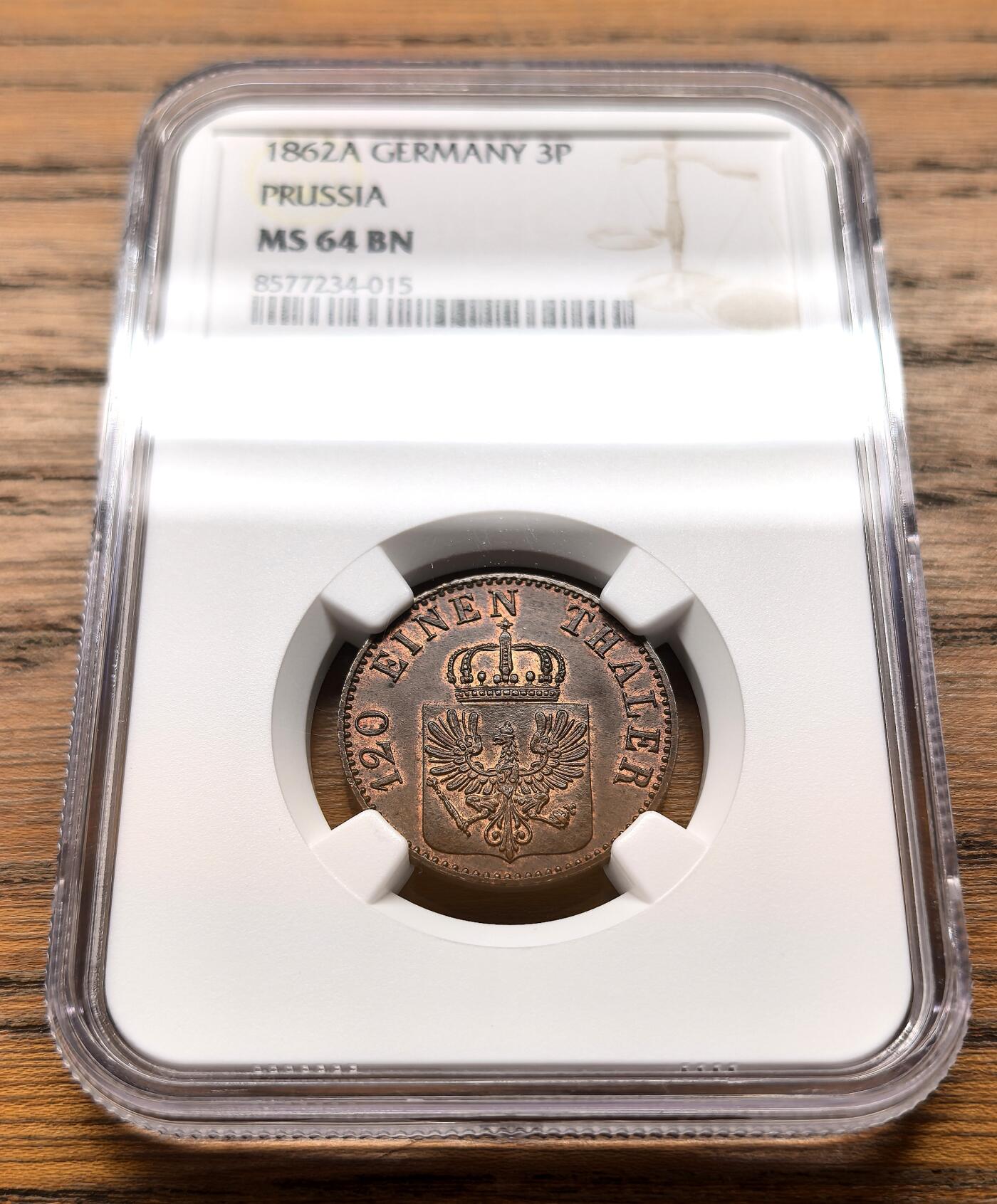 纫秋兰以为佩·凡希社微拍感恩专场 1862A德国普鲁士3芬尼铜币NGC-MS64