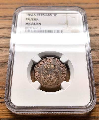 纫秋兰以为佩·凡希社微拍感恩专场 - 1862A德国普鲁士3芬尼铜币NGC-MS64