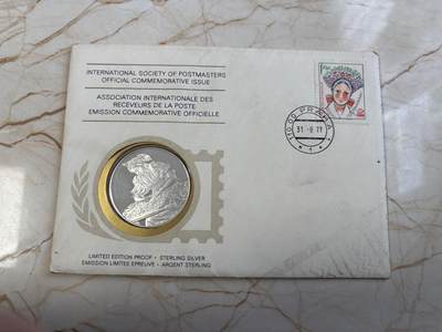 第183期拍卖 - 美国富兰克林造币厂1977年发行妇女绣花银纪念章邮币封，925银，21.15克，直径39毫米