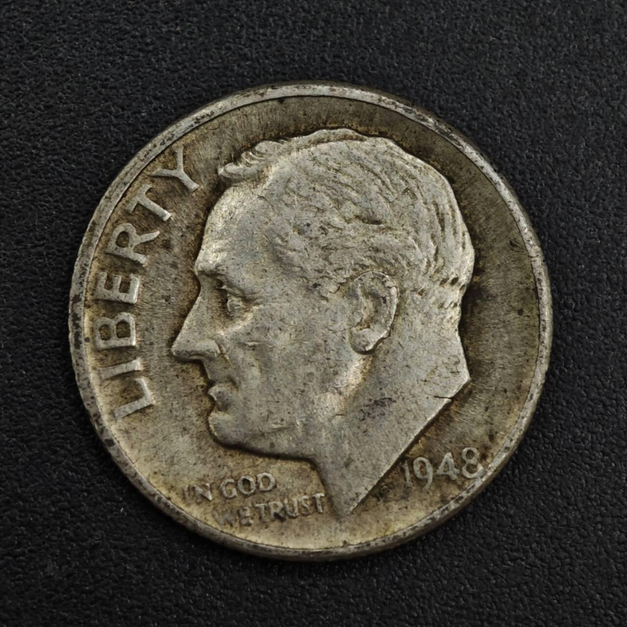 【淘币小摊】限时拍第八百一十二拍  小银币场  满百包邮可预留两周  周一统一发货  美国1948年罗斯福10分银币