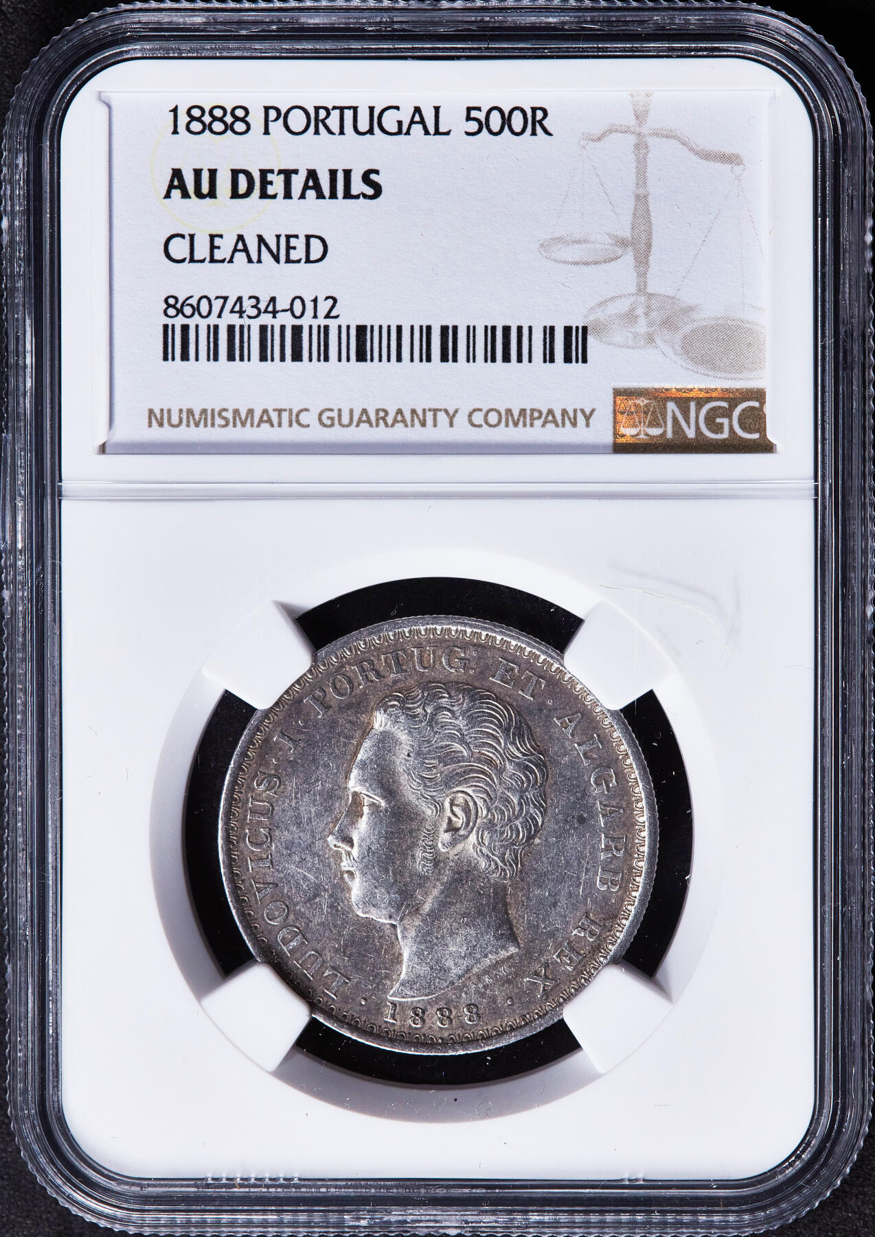 【俄甄集藏】2025年(045)12-03 星期三 晚 19:30 全场包邮 葡萄牙王国1888年路易斯一世500瑞斯银币，NGC AUD，原味老包浆