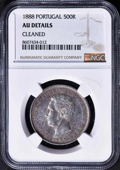 【俄甄集藏】2025年(045)12-03 星期三 晚 19:30 全场包邮 - 葡萄牙王国1888年路易斯一世500瑞斯银币，NGC AUD，原味老包浆