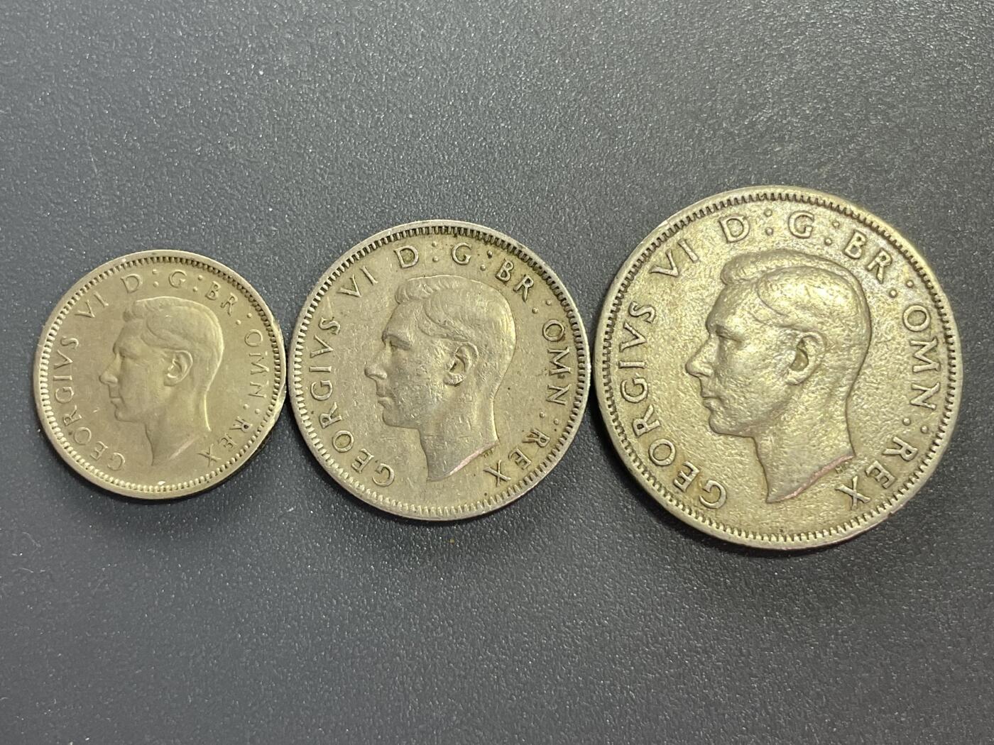 回流1130 英国19世纪四十年代乔治六世6便士、1-2先令3枚