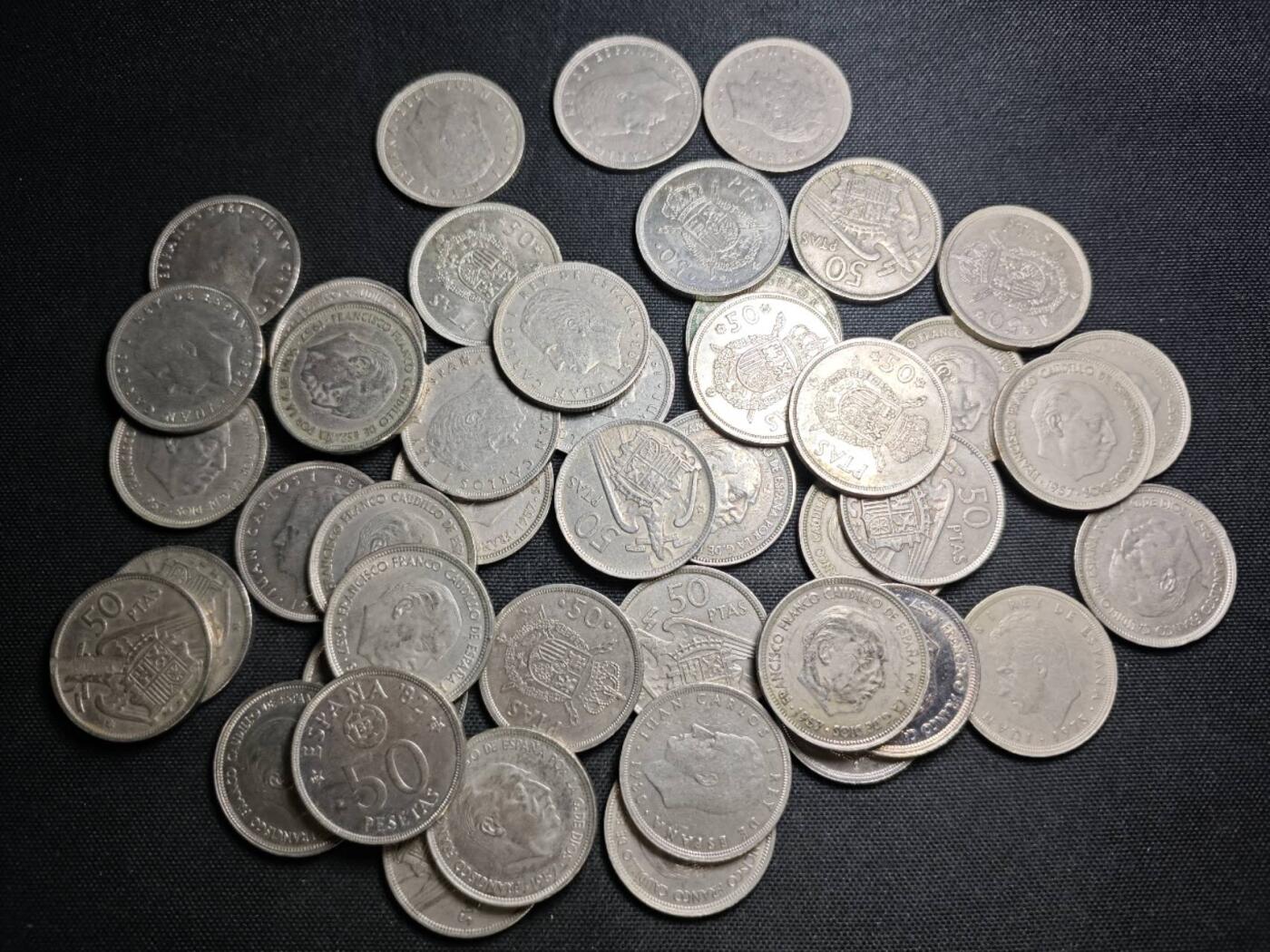 KK钱币收藏小铺 （套币 好品/批量散币 银币）专场  2月预留时间 周末发货  西班牙50比塞塔一组45枚 含纪念币