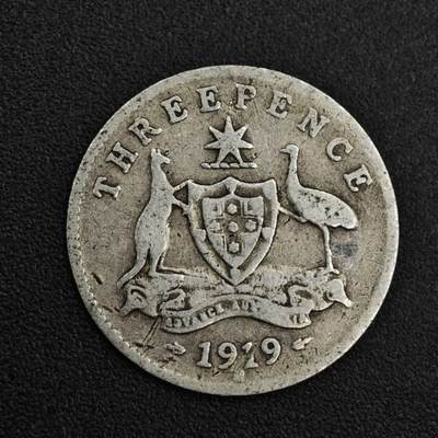 【淘币小摊】限时拍第八百一十二拍  小银币场  满百包邮可预留两周  周一统一发货  - 澳大利亚1919年乔治五世3便士银币