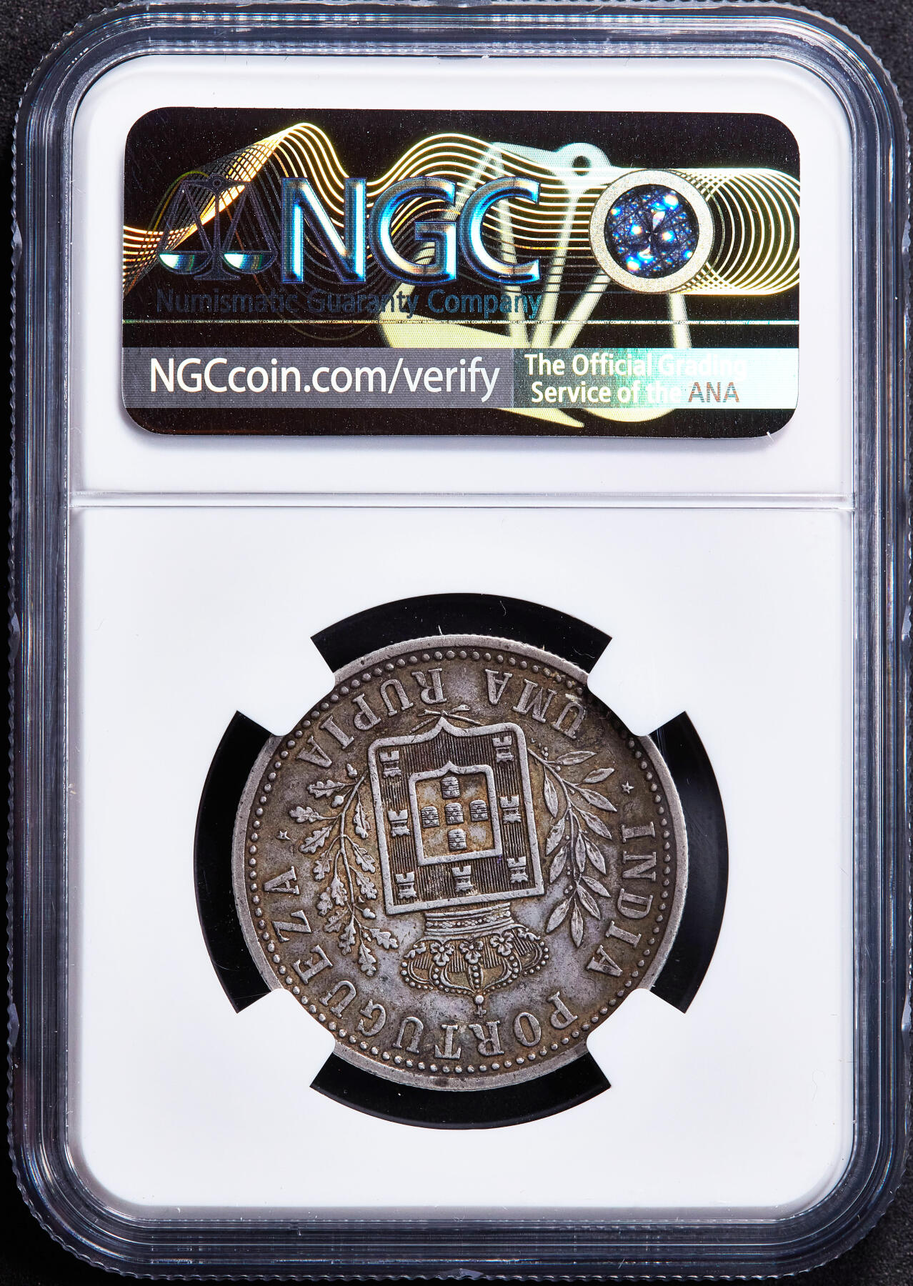 【俄甄集藏】2025年(045)12-03 星期三 晚 19:30 全场包邮 葡属印度1903年卡洛斯一世1卢比银币，NGC AU50，黄油酱彩原味包浆