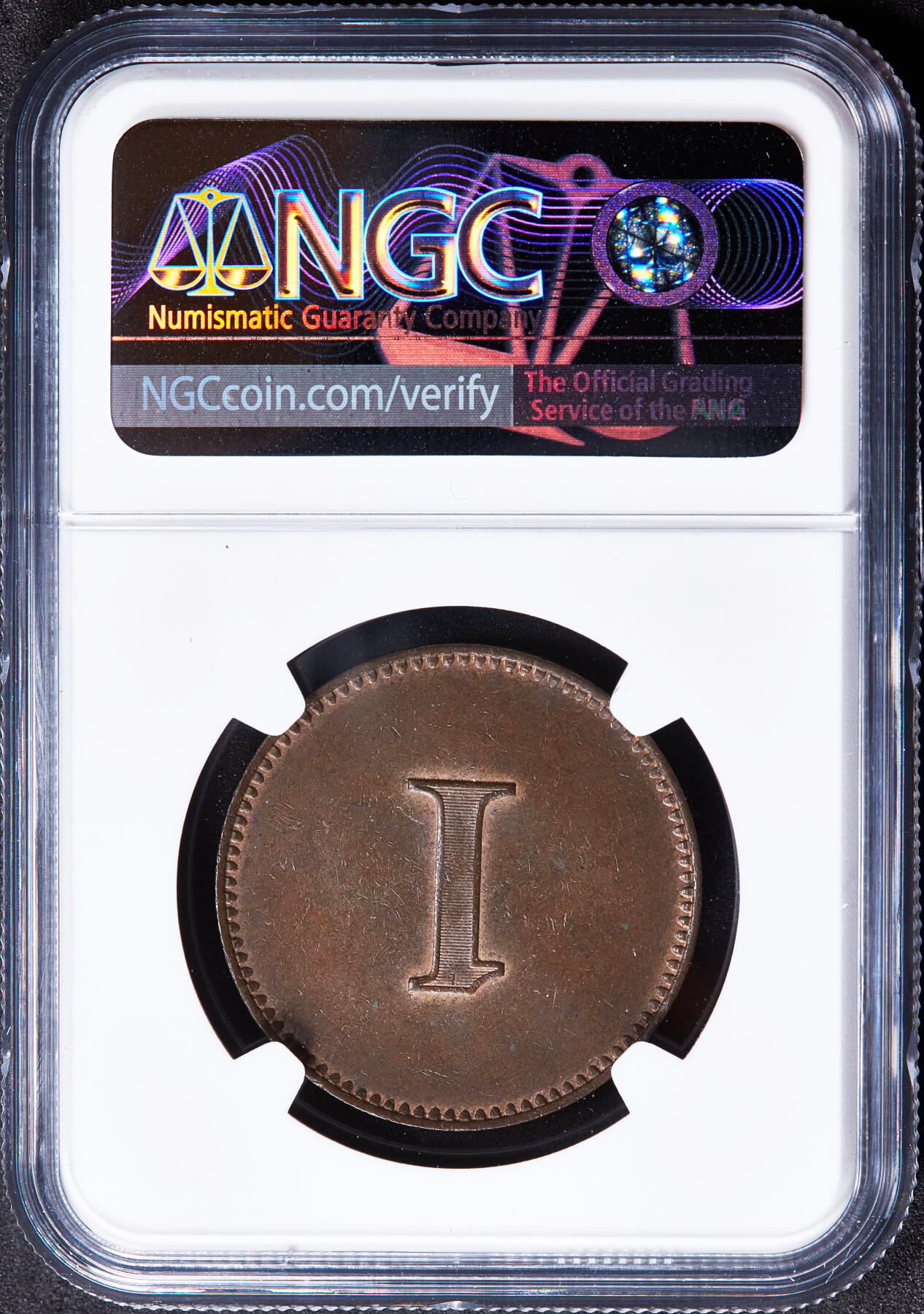 【俄甄集藏】2025年(045)12-03 星期三 晚 19:30 全场包邮 英属锡兰1863-1873年科伦坡磨坊1分代用铜币，NGC AU55，原铜色，底光犹存，热门品种