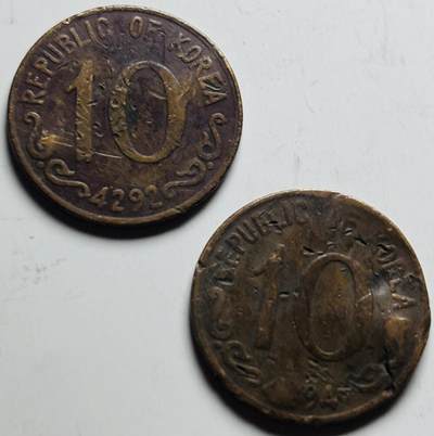 文馨钱币收藏第 284 场，【 长期接收代拍品】老藏家拍品南朝鲜李承晚时期货币，泰国大型纪念币，土耳其各时期及各国套币场 - 南朝鲜李承晚时期 1959-1961 年 2 枚 10 元，瑕疵