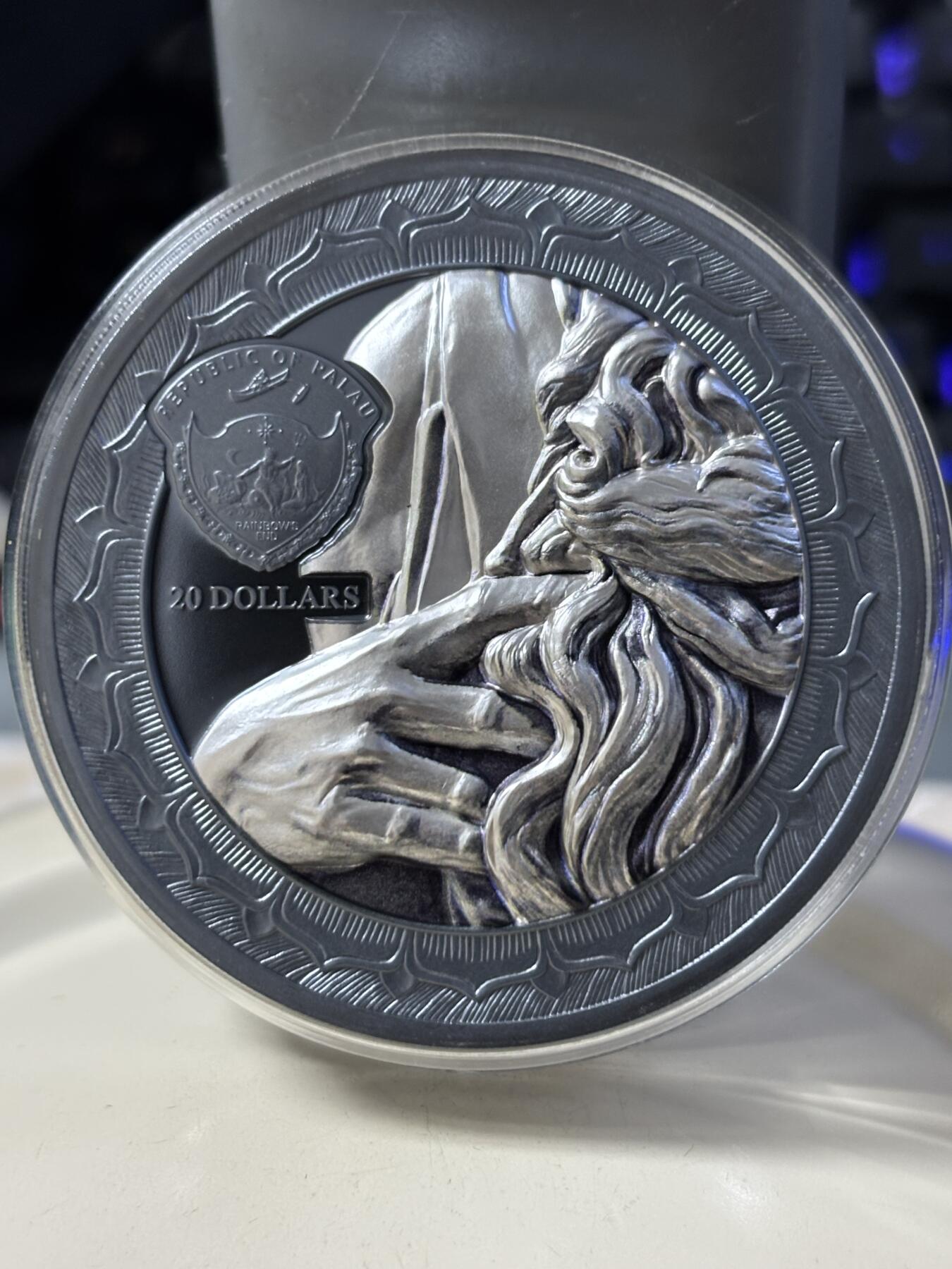 第183期拍卖 帕劳2022年永恒的雕塑系列《梅瑟》3盎司纪念银币，499银，发行量999枚