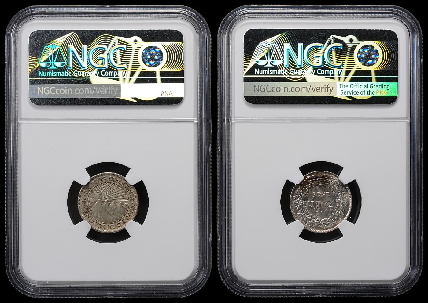 修遠堂世界钱币第九十五期 NGC评级 瑞士，尼加拉瓜银币各一枚