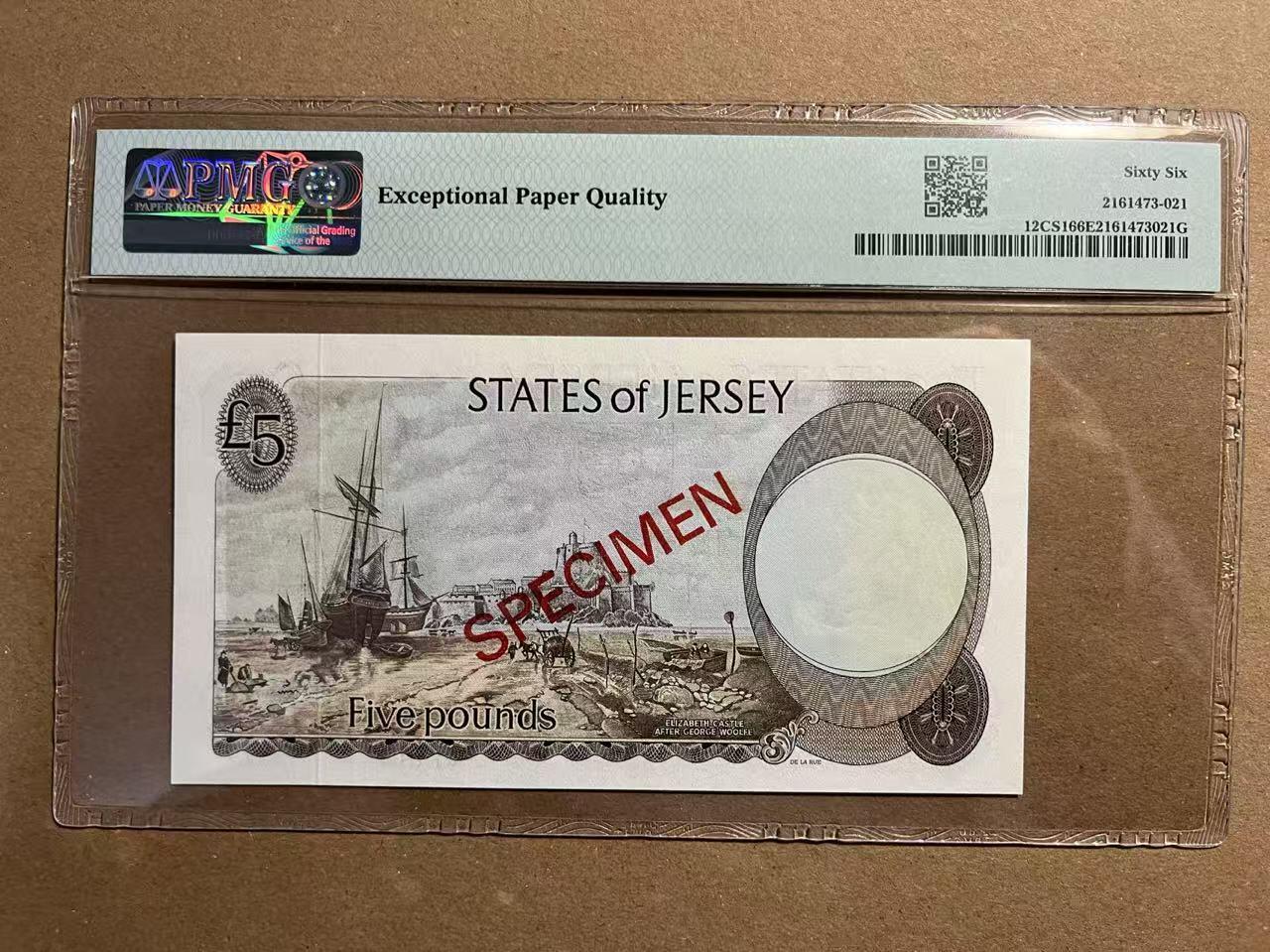 【礼羽收藏】🌏世界钱币拍卖第114期 【PMG66、67】【*002317】1978年泽西岛1、5、10、20镑样钞 四张全同号 千位号