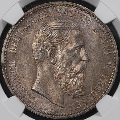 修遠堂世界钱币第九十五期 - NGC MS62 1888年普鲁士弗里德里希三世5马克大银币 重包浆