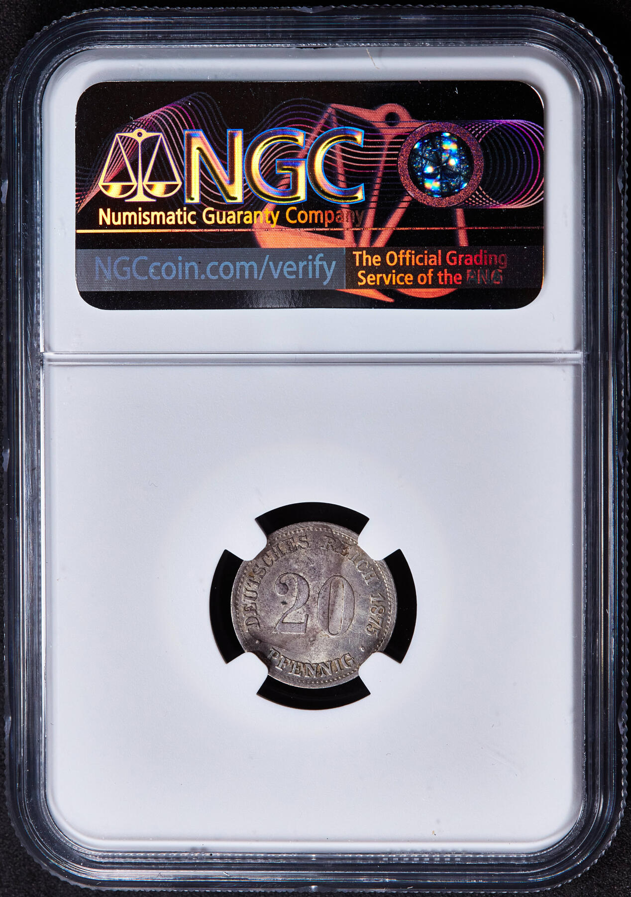 【俄甄集藏】2025年(045)12-03 星期三 晚 19:30 全场包邮 德国1875年C版短翅20芬尼银币，NGC UNCD，黄油彩转光品相