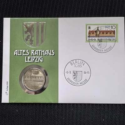 道一币馆币章第一百五十六场 - 邮币封 民主德国1984年莱比锡旧市政厅5马克纪念币