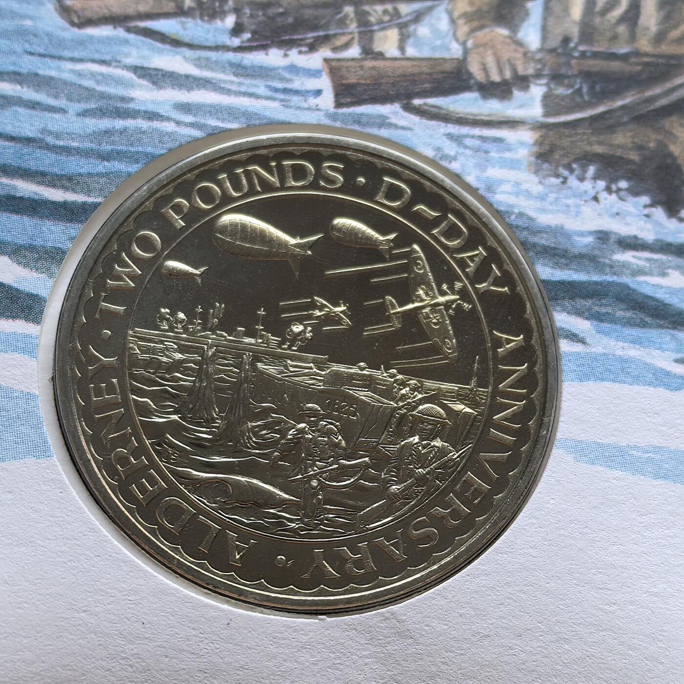 道一币馆币章第一百五十六场 邮币封 泽西岛1994年诺曼底登陆50周年系列2镑纪念币