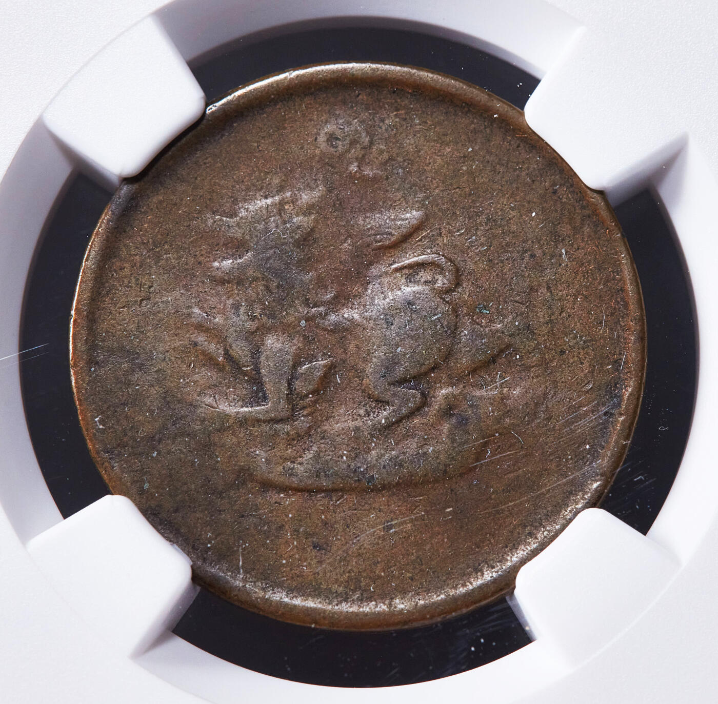 【俄甄集藏】2025年(045)12-03 星期三 晚 19:30 全场包邮 缅甸1878年麒麟版1/4PE（派）铜币，NGC VG10，巧克力包浆，磨损自然