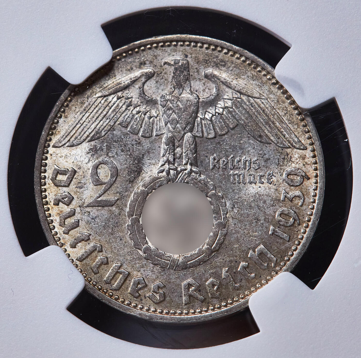 【俄甄集藏】2025年(045)12-03 星期三 晚 19:30 全场包邮 德国第三帝国1939年J版2马克银币，NGC AU58，黄油彩转光品相，少见版别，疑似低评，原图联系客服或前往对应官网进行查询