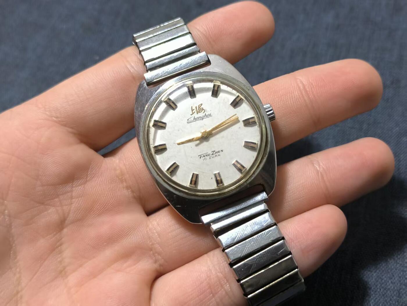 罗岚⭐新藏⭐特惠专拍第一场-分享拍场赚佣 上海牌手表 12时金盘针（高级版本-自动上链机芯）钢链表带 需检修