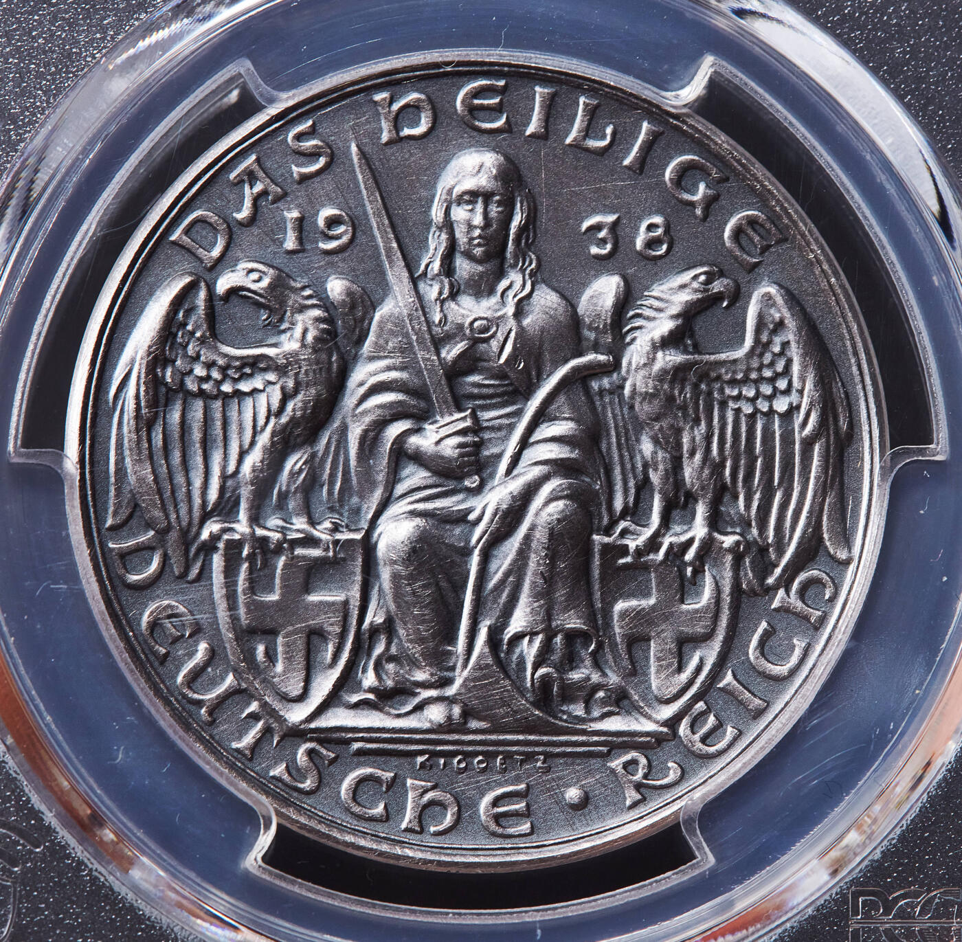 【俄甄集藏】2025年(045)12-03 星期三 晚 19:30 全场包邮 国第三帝国1938年纪念奥地利合并银章，PCGS SP63，卡尔哥茨作品，热门品种，原味灰包浆