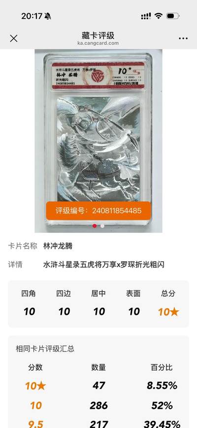 秋萤阁第34期 (11月30日周日晚上23点截拍，欢迎竞拍) 0佣金！ - 万享水浒斗星录 林冲 龙腾 折光 10星 仅47张