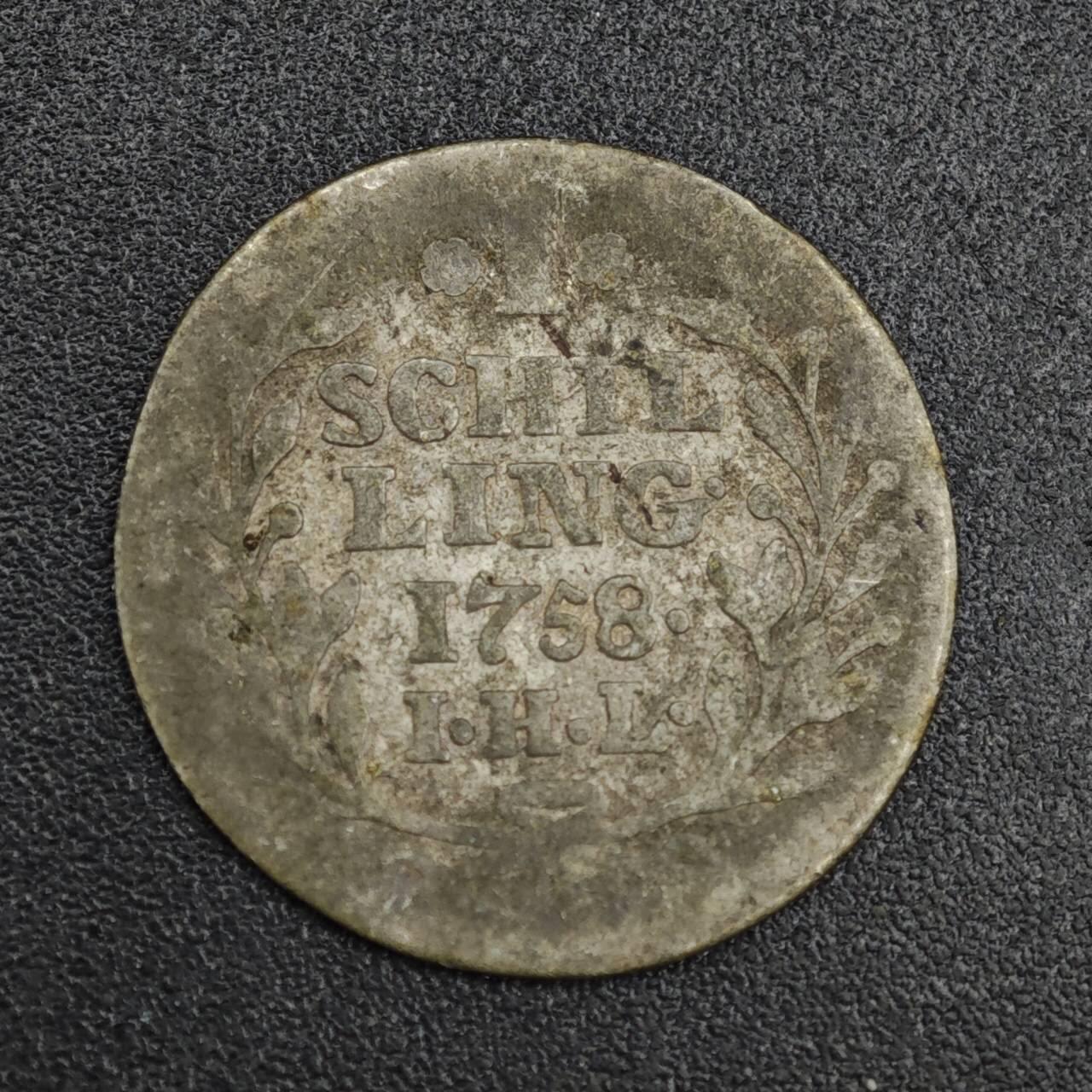 【淘币小摊】限时拍第八百一十二拍  小银币场  满百包邮可预留两周  周一统一发货  德国汉堡1758年1先令银币