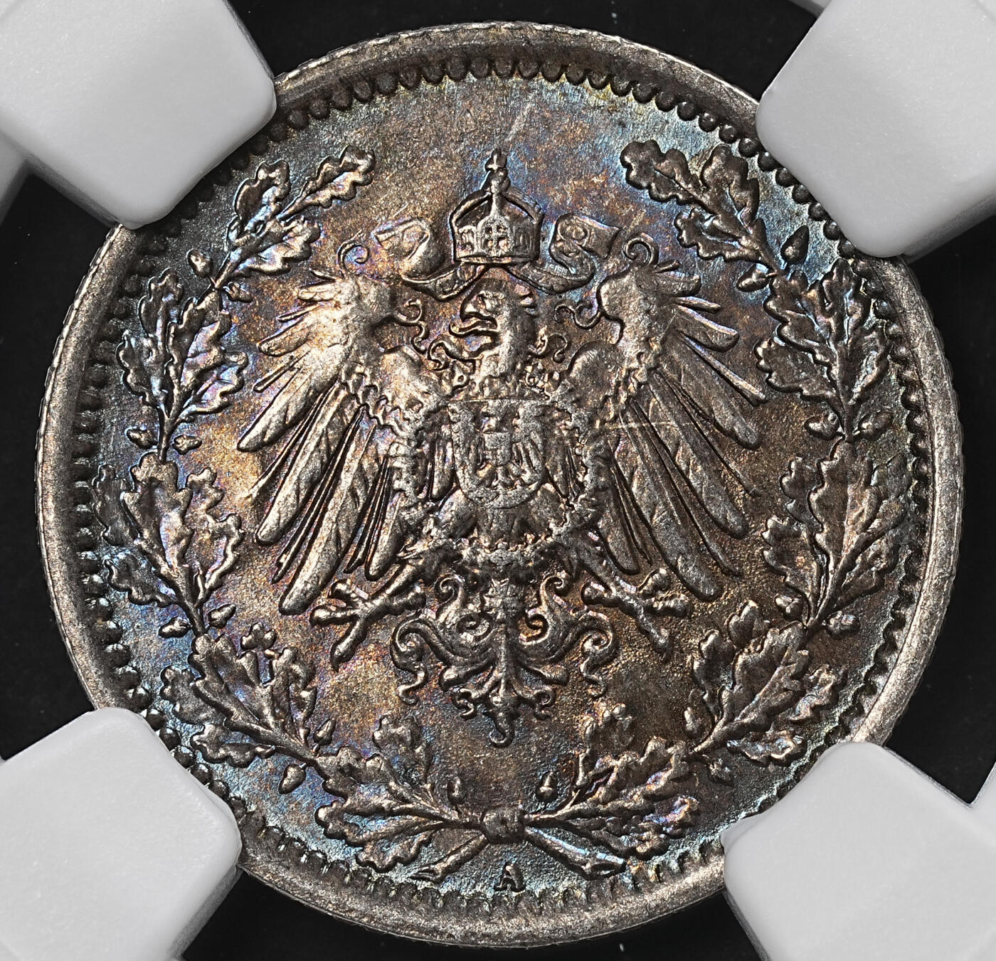 修遠堂世界钱币第九十五期 NGC MS64 1918年德国1/2马克银币 A厂铭 黑五彩