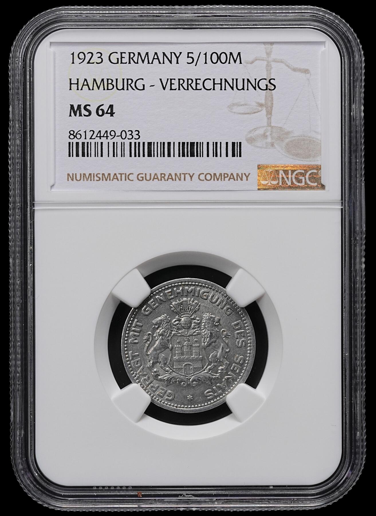 修遠堂世界钱币第九十五期 NGC MS64 1923年德国紧急时期汉堡25万马克