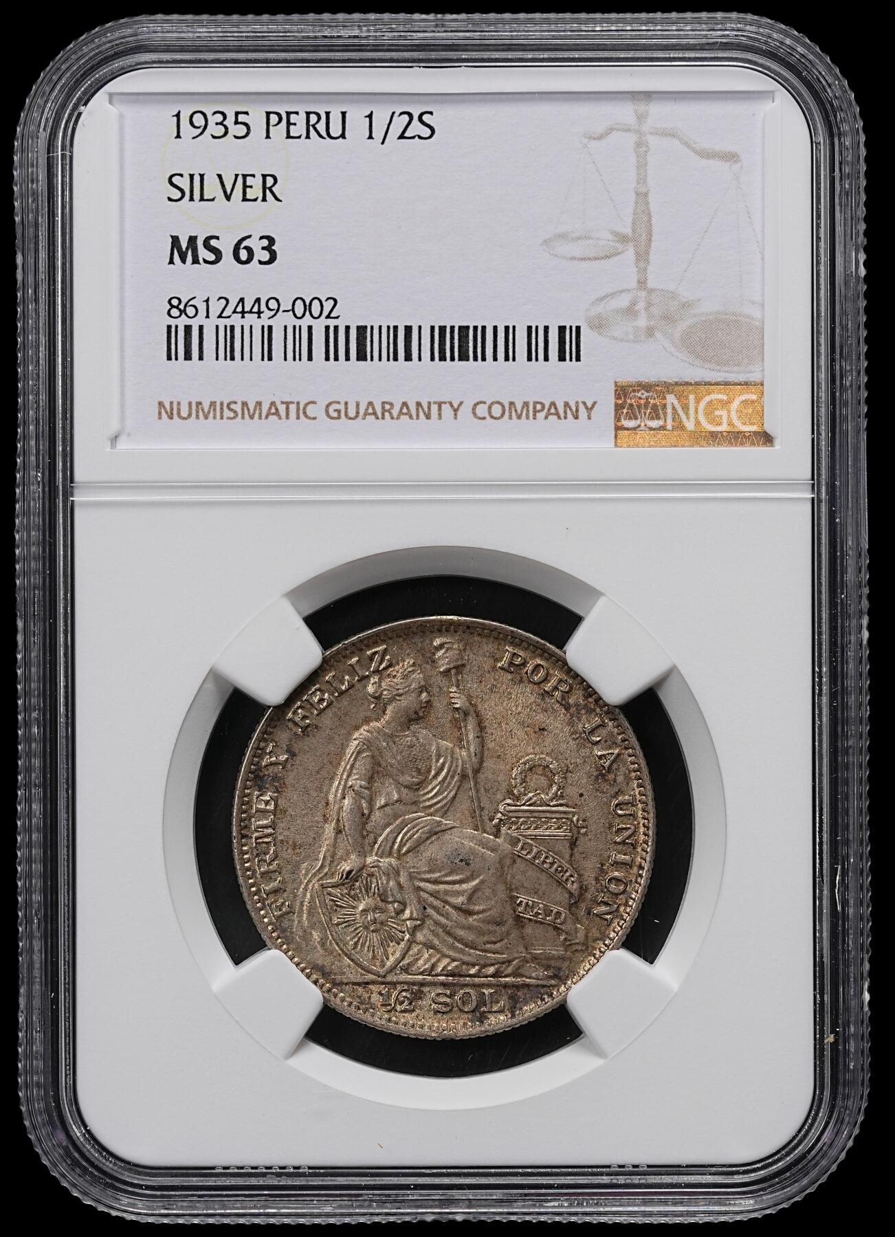 修遠堂世界钱币第九十五期 NGC MS63 1935年秘鲁1/2 SOL银币