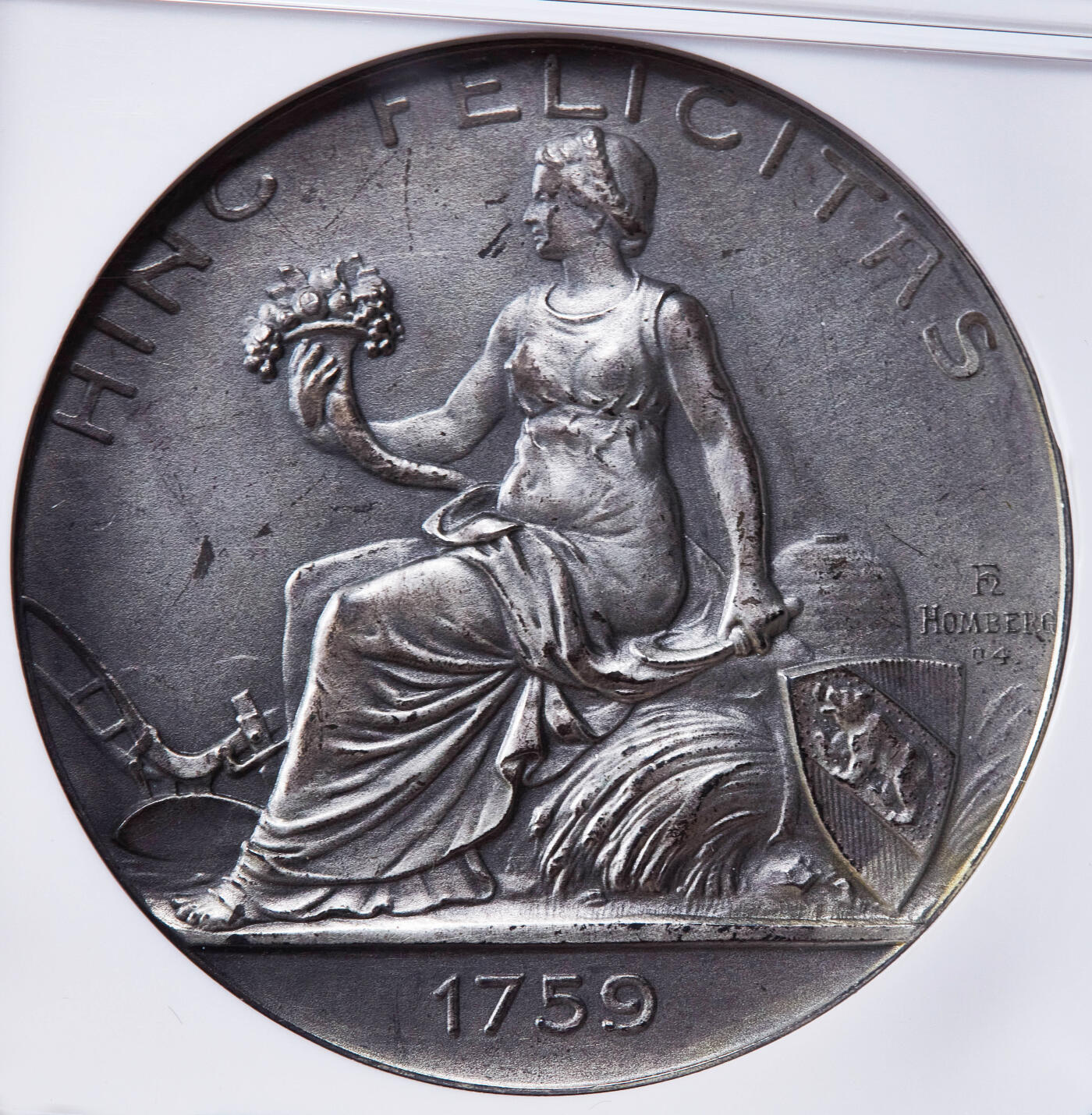 【俄甄集藏】2025年(045)12-03 星期三 晚 19:30 全场包邮 瑞士1759年伯尔尼农业与工商业经济协会表彰大银章，NGC MS62，磨砂底板，雕刻家弗朗索·洪贝格作品，稀有