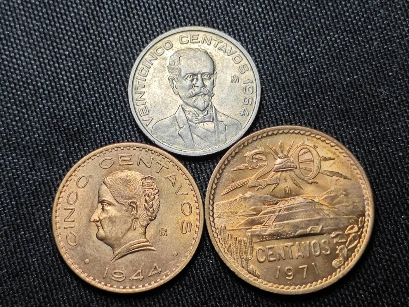 KK钱币收藏小铺 （套币 好品/批量散币 银币）专场  2月预留时间 周末发货  墨西哥好品铜镍 铜币一组3枚