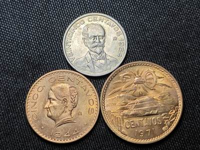 KK钱币收藏小铺 （套币 好品/批量散币 银币）专场  2月预留时间 周末发货 -  墨西哥好品铜镍 铜币一组3枚