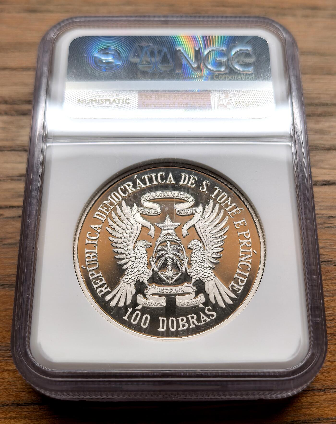 纫秋兰以为佩·凡希社微拍感恩专场 1984圣多美与普林西比FAO渔业会议100D大银加厚版NGC-PF69UC