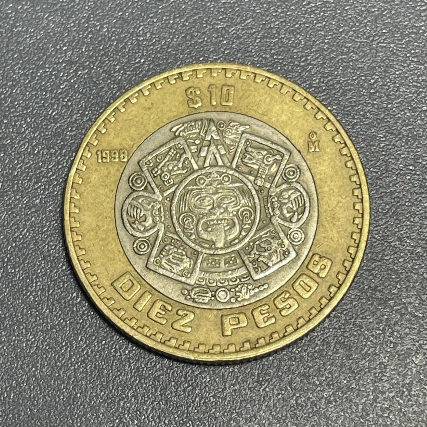 回流1130 墨西哥1998年10比索双色币  阿兹特克太阳历石
