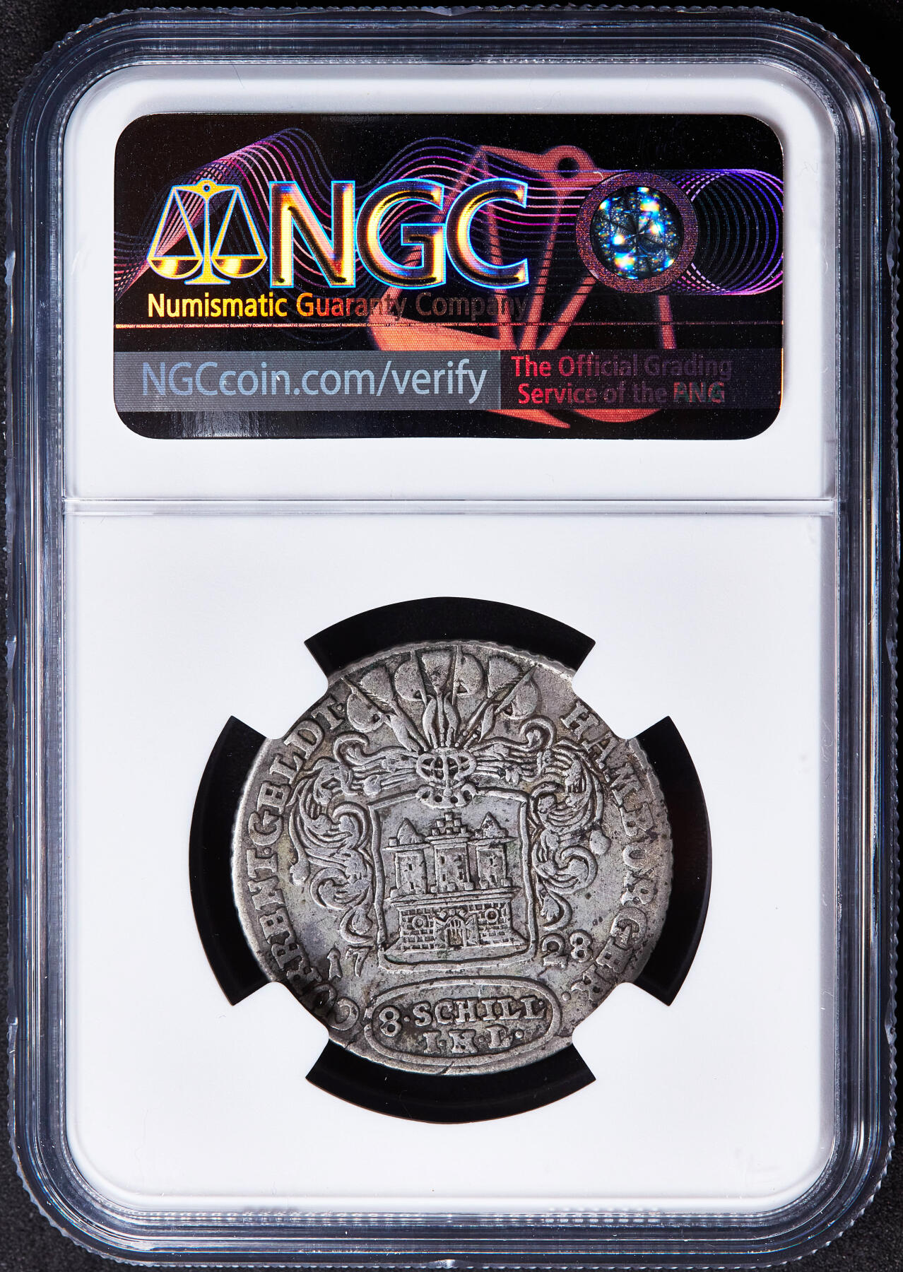 【俄甄集藏】2025年(045)12-03 星期三 晚 19:30 全场包邮 神圣罗马帝国-德国汉堡1728年IHL版8先令银币，NGC XF40，打制周正，无弱打难得，原味包浆，少见品种