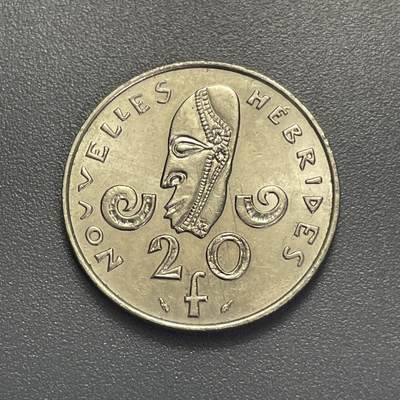 回流1130 - 较少 法属新赫布里底群岛1975年20法郎（独立后为瓦努阿图）传统面具