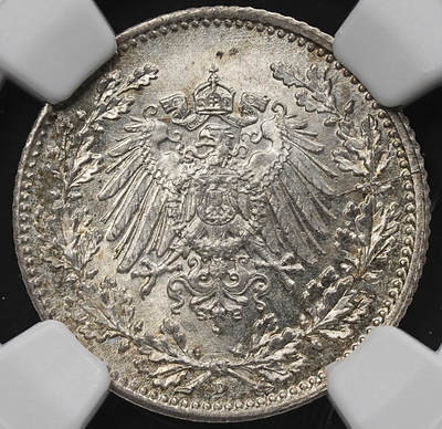 修遠堂世界钱币第九十五期 - NGC MS66 1918年德国1/2马克银币 D厂铭
