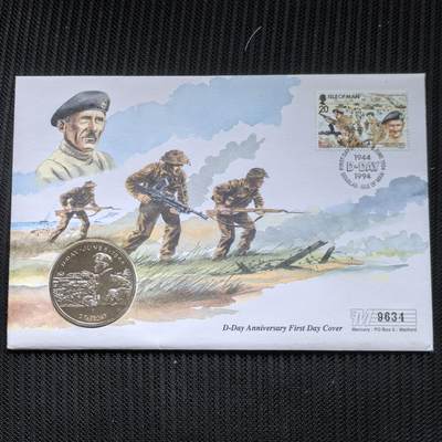 道一币馆币章第一百五十六场 - 邮币封 马恩岛1994年诺曼底登陆50周年系列-蒙哥马利将军1克朗纪念币