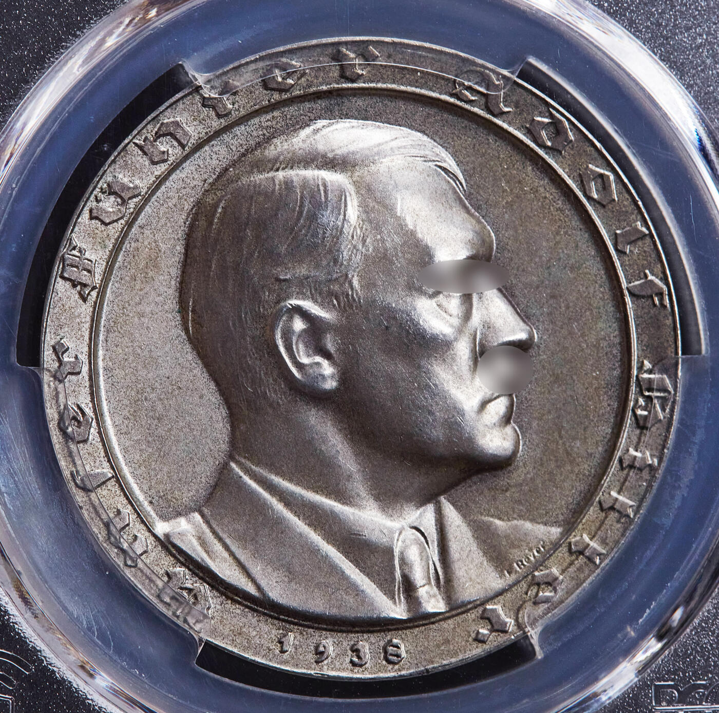 【俄甄集藏】2025年(045)12-03 星期三 晚 19:30 全场包邮 德国第三帝国1938年党魁头像政党大事记纪念银章，PCGS SP63，稀少年号版别，原图联系客服或前往对应官网进行查询