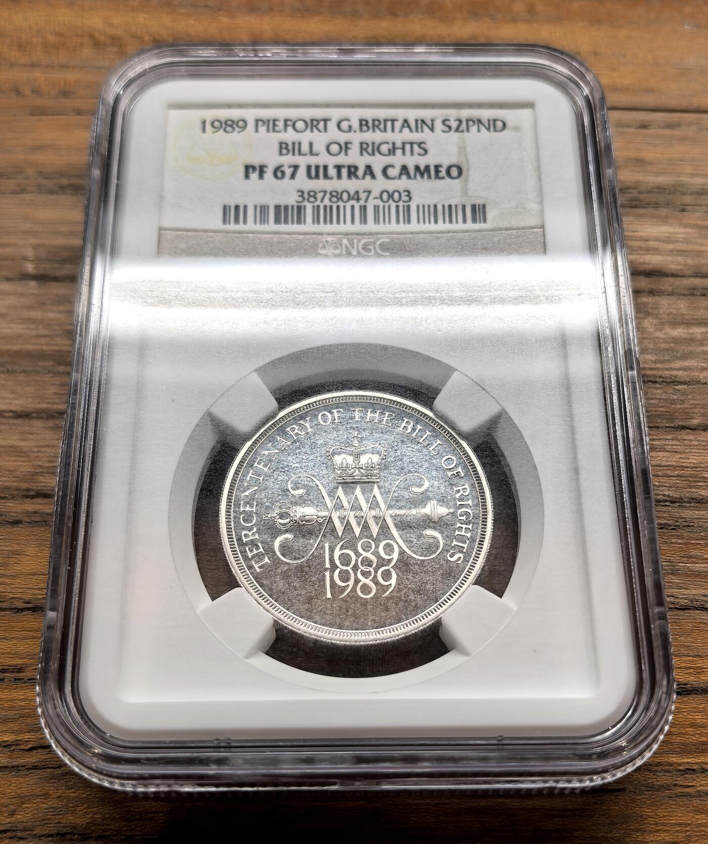 纫秋兰以为佩·凡希社微拍感恩专场 1989英国权利法案2镑加厚银币NGC-PF67UC