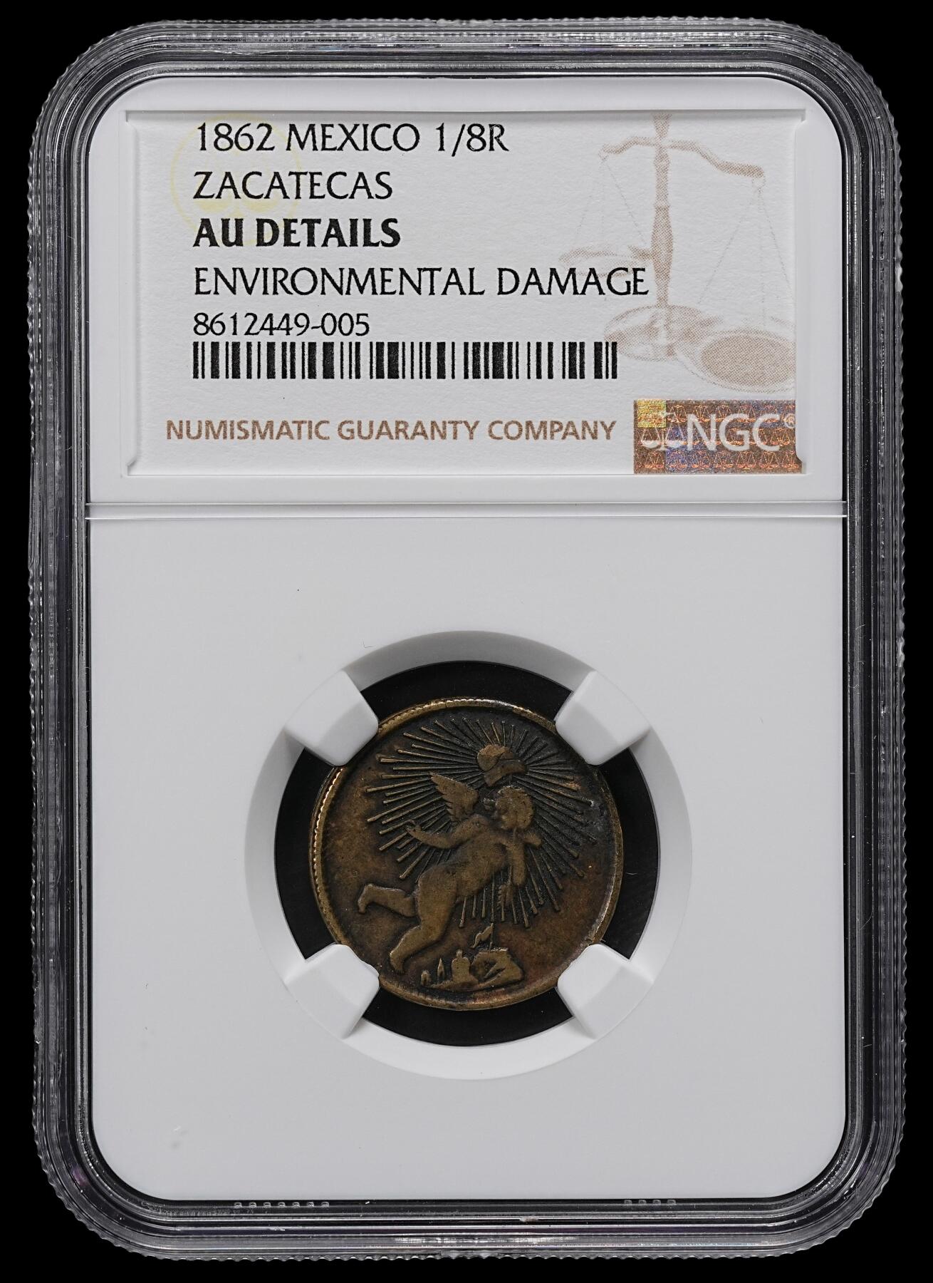 修遠堂世界钱币第九十五期 NGC AUD 1862年墨西哥-萨卡特卡斯1/8R 稀少的品种