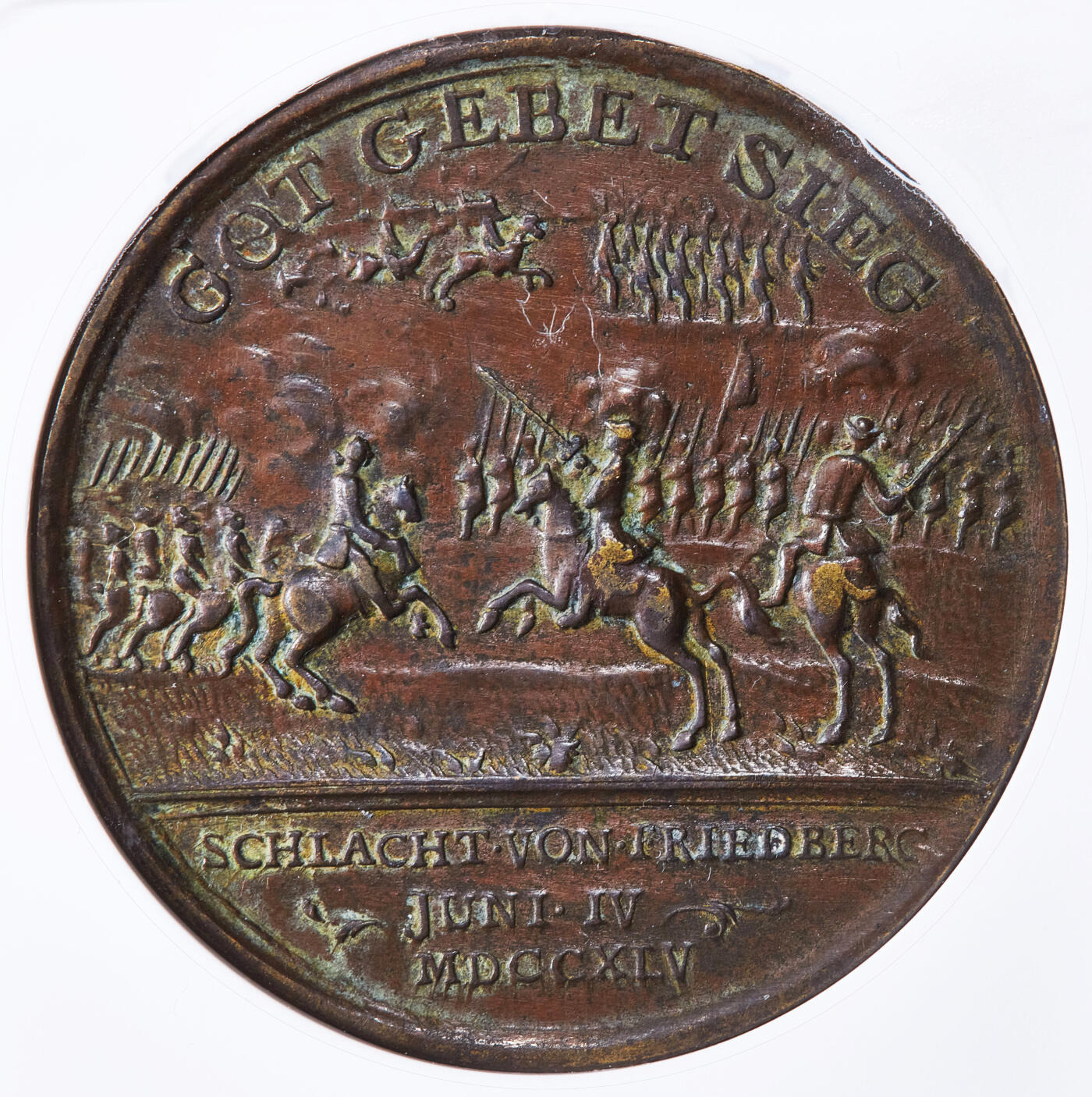 【俄甄集藏】2025年(045)12-03 星期三 晚 19:30 全场包邮 德国1745年腓特烈大帝骑马像纪念霍亨弗里德贝格战役大铜章，NGC XFD，稀有品种