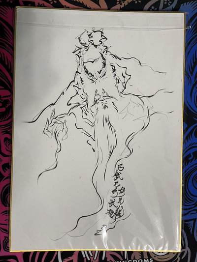 卡牌杂货铺专场拍卖第一场 11.29周六晚10:00截拍 - 【简绘】胡艺龙 武圣关公简绘 背面齐天大圣色纸